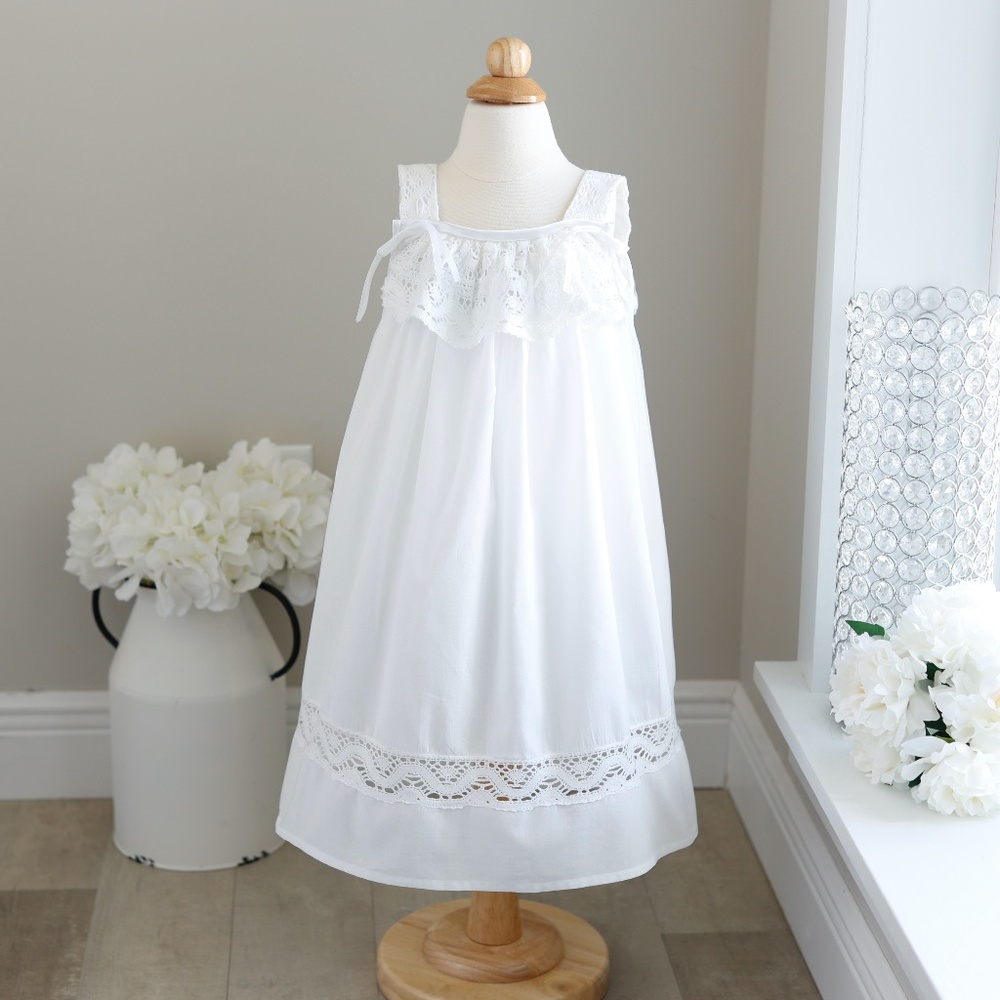 Strasburg White Cotton Dress Crocheted Lace Portrait Dress Original Back Detail